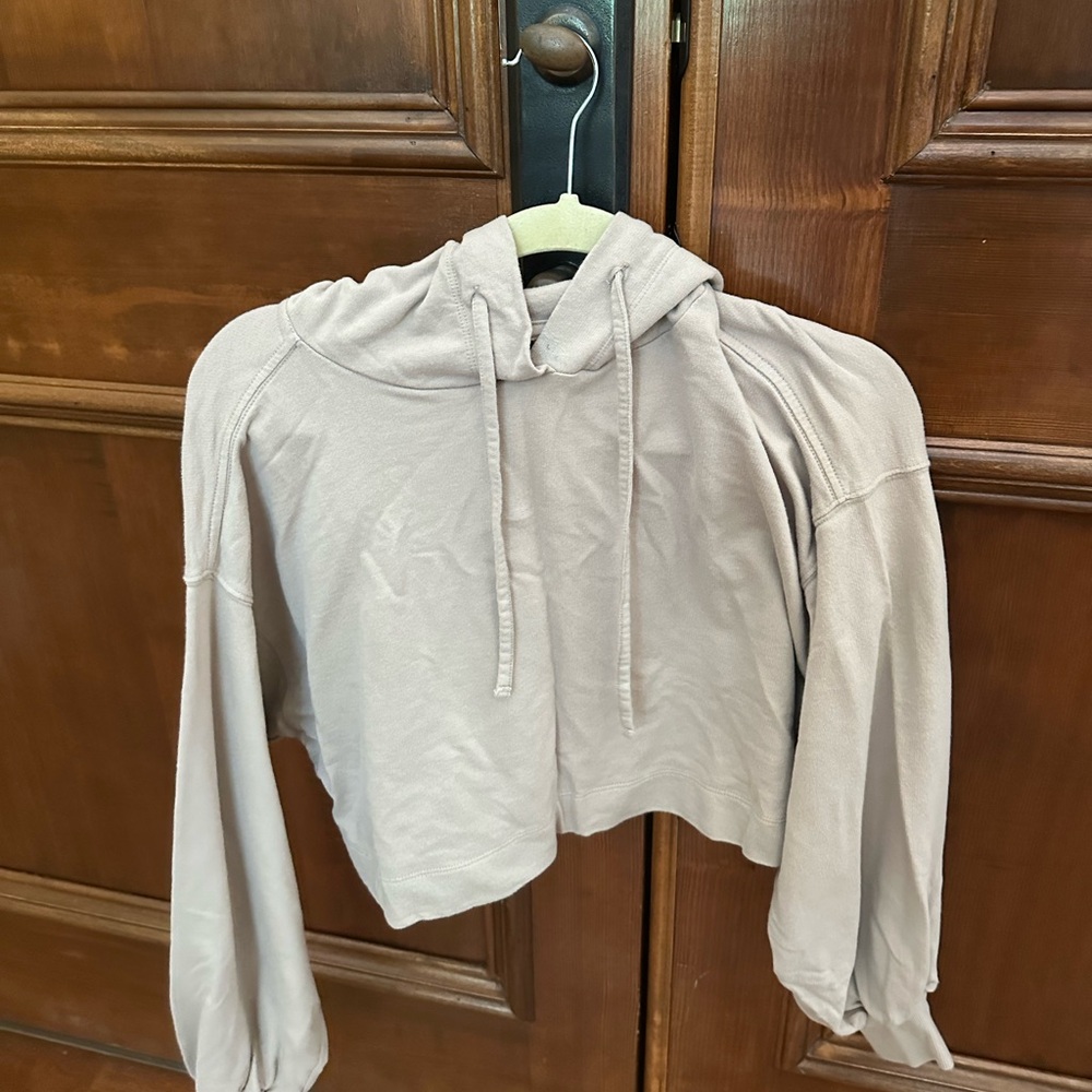 Beige Cropped Hoodie